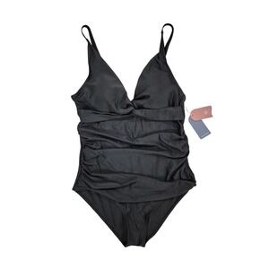 XL‎ Women's Black One Piece Swimsuit Ruched Tummy